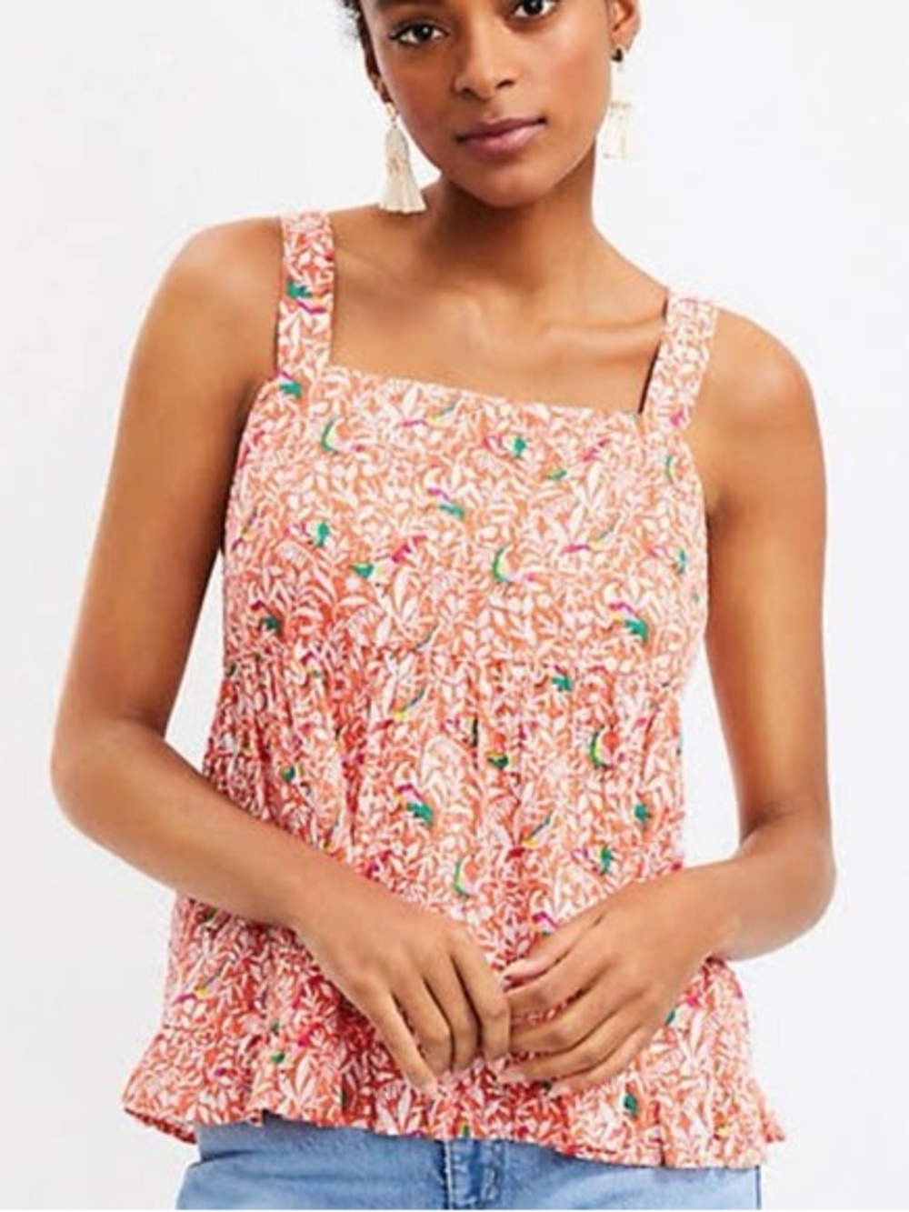 Loft Coral Bird Tie Back Peplum Cami Tank